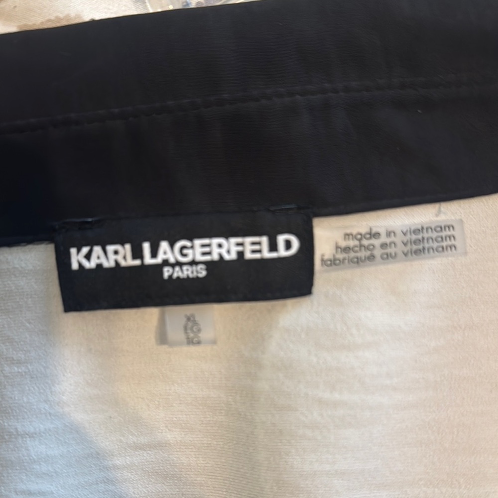 Karl Lagerfeld Black and White Blouse with Draped Front - Picture 6 of 7